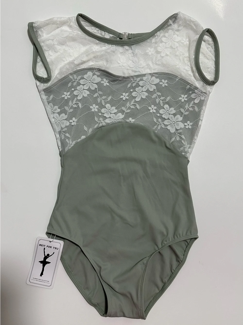 Floral Lace Gymnastics / Ballet Leotard - Sage Green - Size S